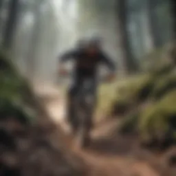 A downhill mountain biker navigating a rugged trail