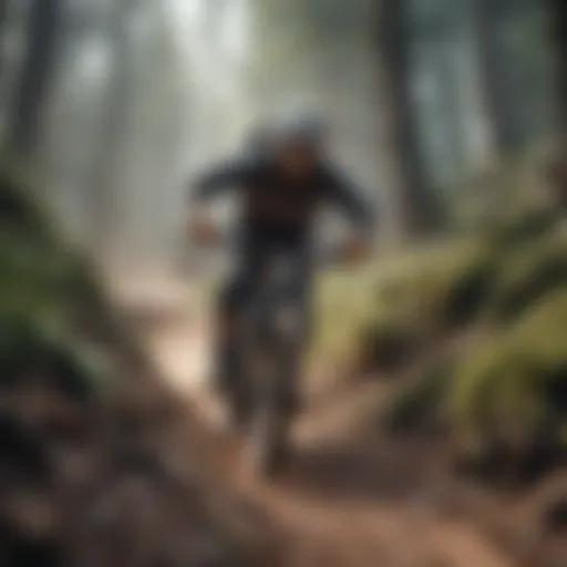 A downhill mountain biker navigating a rugged trail