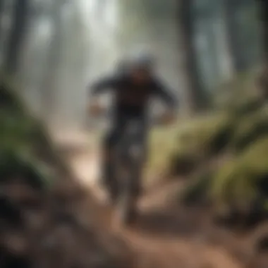 Navigating the Trail A downhill mountain biker navigating a rugged trail