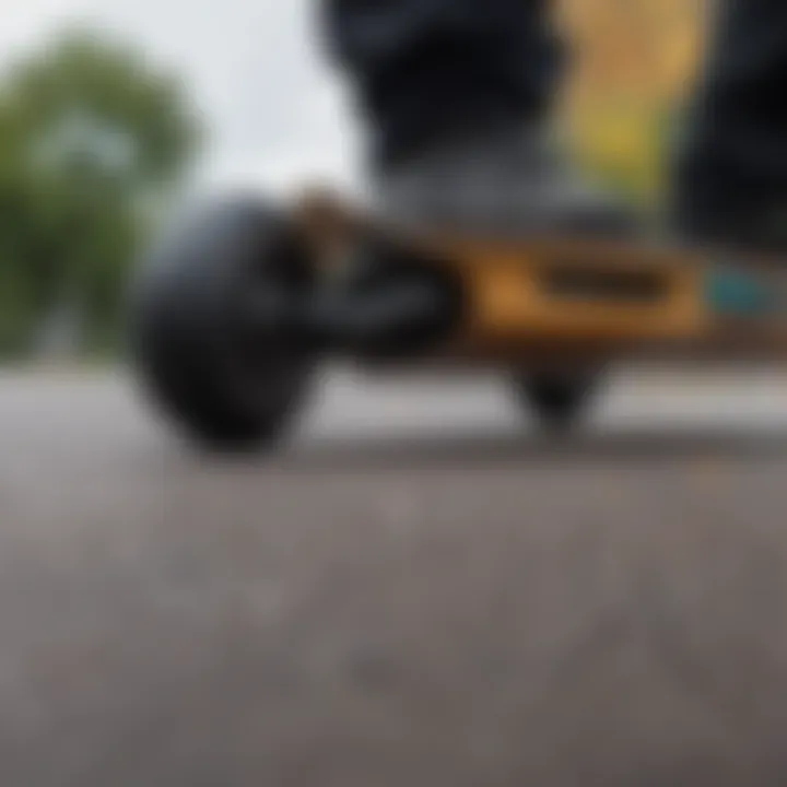 A close-up view of electric longboard components showcasing advanced technology