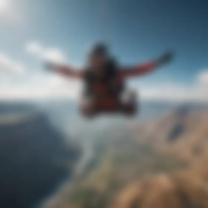 An exhilarating view of skydiving over picturesque scenery