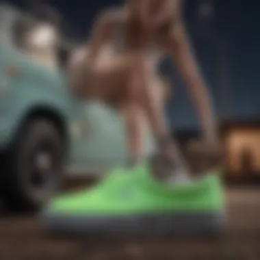 Athlete wearing glow in the dark Vans during an extreme sports activity