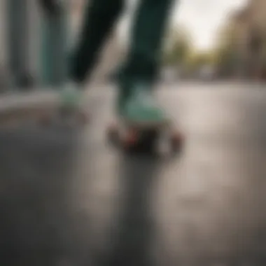 Skateboarder performing tricks while wearing green Vans