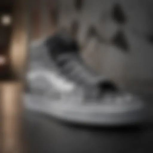 Close-up view of black and white checkered high top Vans showcasing the intricate design