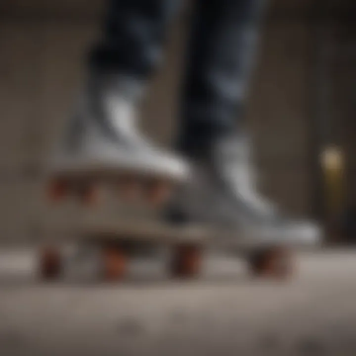 Skateboarder performing tricks while wearing black and white checkered high top Vans