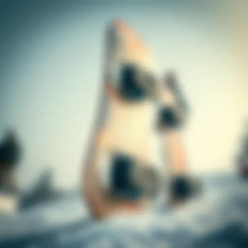 A close-up view of a modern snowboard showcasing its intricate design and graphics.