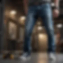 Stylish skateboard jeans on display