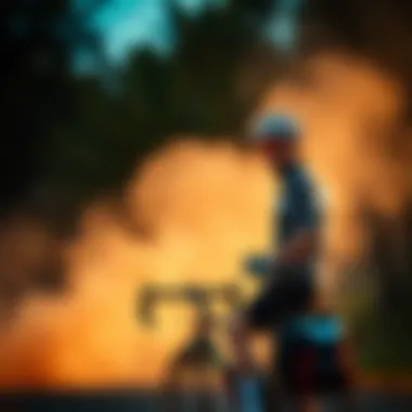 Cyclist gearing up with essential equipment in a vibrant setting
