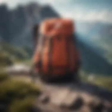 A vibrant Nike hiking backpack resting against a scenic mountain backdrop.