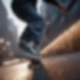 Dynamic action shot of a skateboarder wearing Nike sneakers