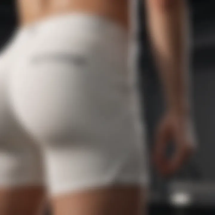 Material composition of off white workout shorts highlighting breathability and comfort