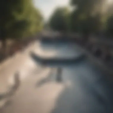 An aerial view of a crowded skate park showcasing diverse skaters