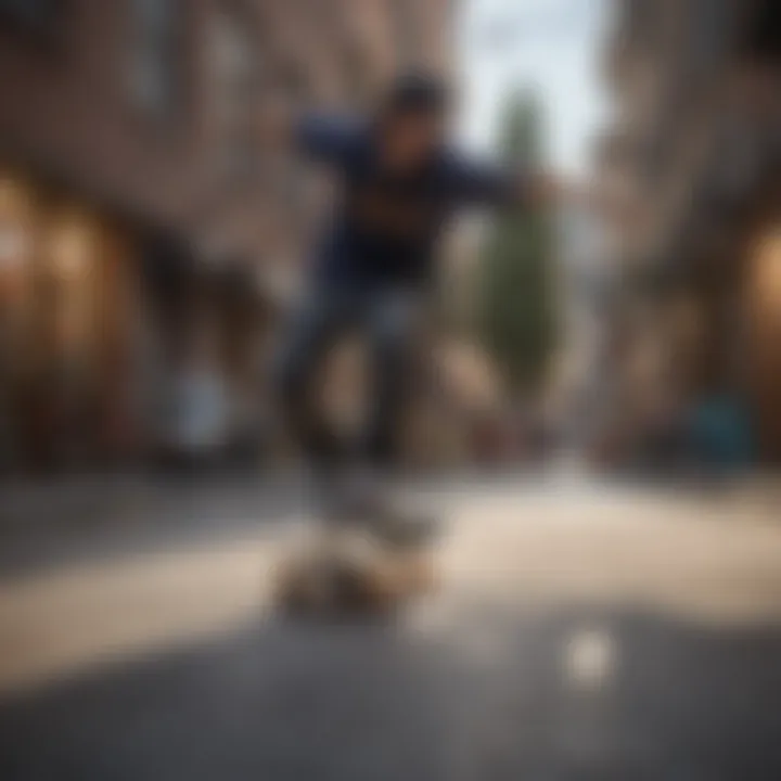 A skateboarder performing a trick in an urban environment