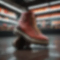 A stylish collection of platform shoes showcasing various designs and textures on display.