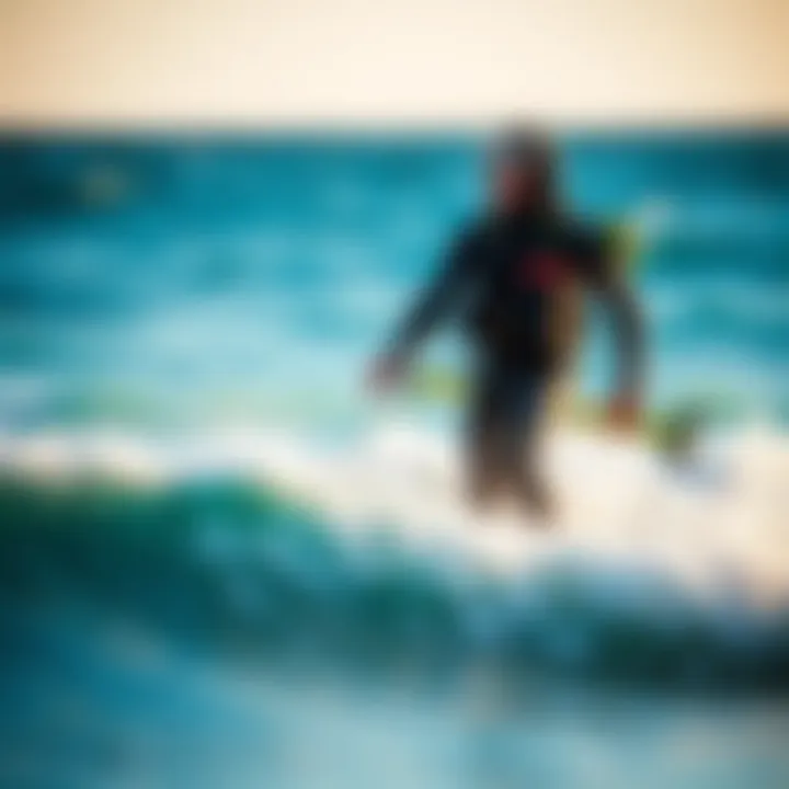 Surfing with Poler gear at a vibrant beach