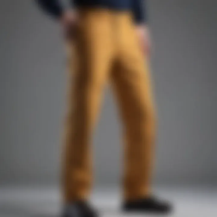 A close-up of Dickies pants highlighting durable fabric and design