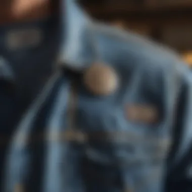 Close-up of maintaining a blue jean jacket with care products