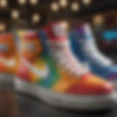Vibrant Designs of Pride High Tops Close-up of pride high tops with vibrant colors and textures, highlighting their unique designs.