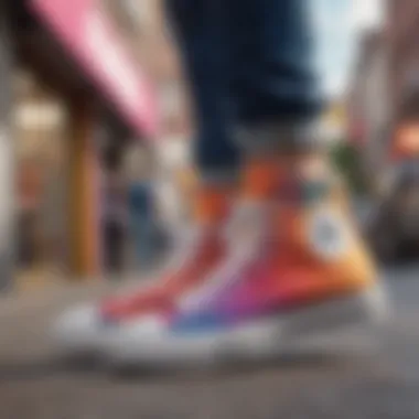 Expression Through Pride High Tops in Urban Culture A vibrant street scene where individuals express themselves through pride high tops.