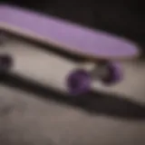 Skateboard with purple grip tape showcasing its texture and design.