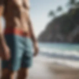 Rip Curl board shorts showcased against a vibrant beach backdrop