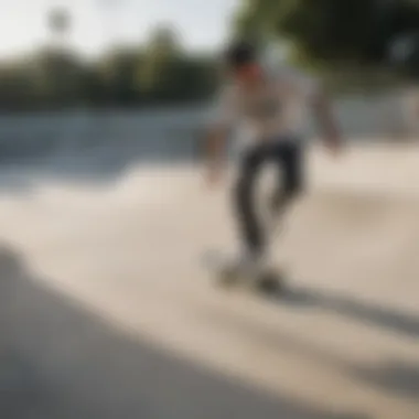 Skateboarding in Ripndip A skateboarder wearing Ripndip gear performing a trick at a skatepark.