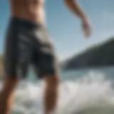 Dynamic action shot of boardshorts in motion during water sports