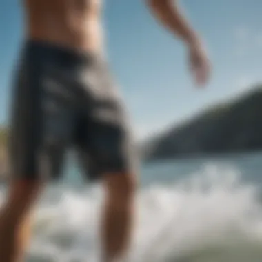 Dynamic action shot of boardshorts in motion during water sports