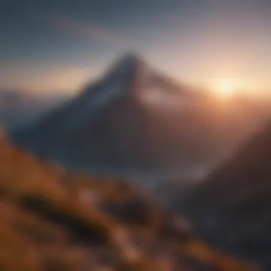 Radiant Sunrise Over Mountain A radiant sunrise illuminating a mountain peak, symbolizing new beginnings and hope.