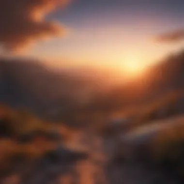 Stunning Sunset Over the Landscape A stunning sunset casting warm hues over the hiking landscape