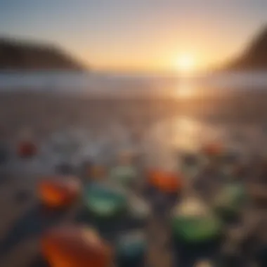 Sunset Over a Sea Glass Beach A serene sunset illuminating the calm waters near a sea glass beach