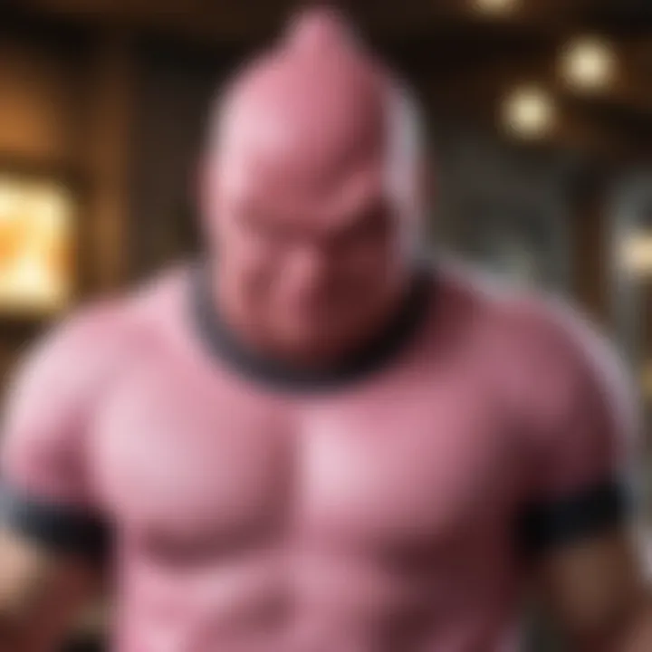 Close-up of a Majin Buu t-shirt design featuring bold colors