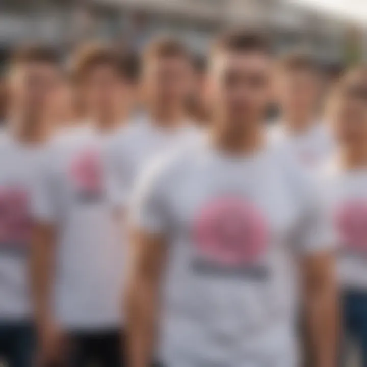 Group of friends wearing Majin Buu t-shirts at a sports event