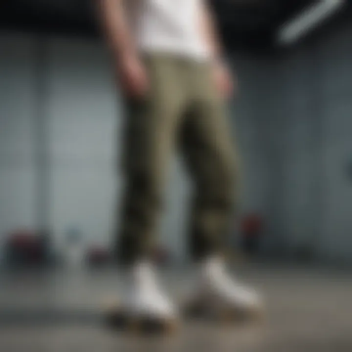 A fashion-forward display of skate cargos styled with various streetwear outfits