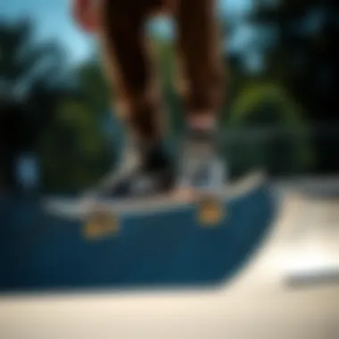 Mid-Top Shoes in Action: Performance on the Ramp Skateboarder performing tricks while wearing mid-top shoes on a ramp