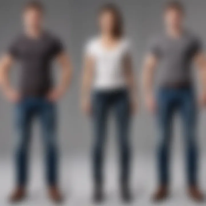 A diverse range of body types wearing skinny jeans, highlighting inclusivity and fit.