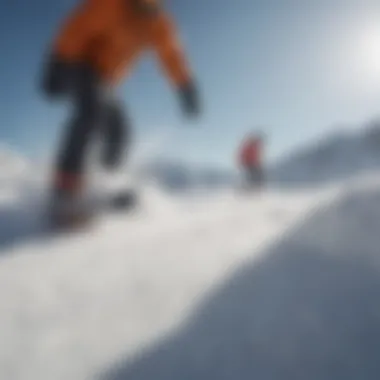 Snowboarders testing gear on a snowy slope