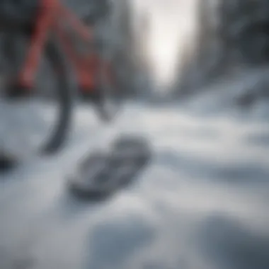 Close-up of specialized snowshoe mountain bike gear on a frosty surface