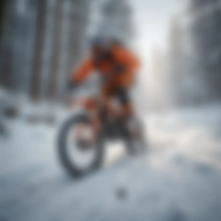 Biker performing a trick on a snow-covered jump in a winter park