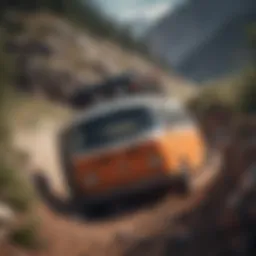 Dynamic action shot of a spring van navigating rough terrain