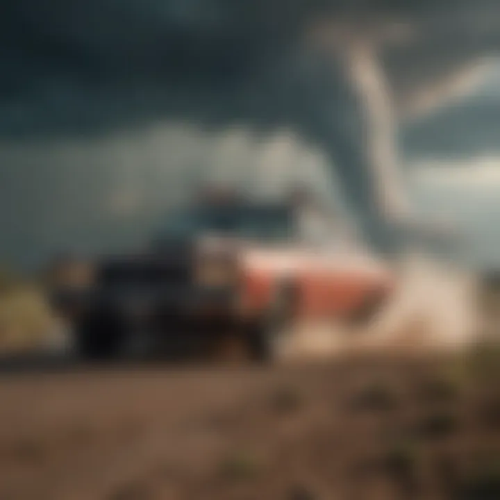 A breathtaking view of a tornado touching down in the distance