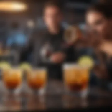 Teamwork in Action Dynamic bartending team collaborating in a high-energy environment