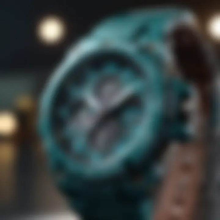 Close-up of technological features of teal G-Shock