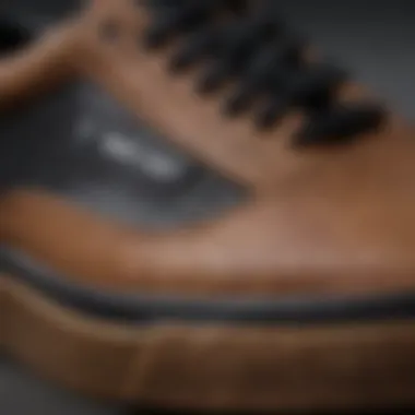 Close-up of material textures on Vans with black and brown soles