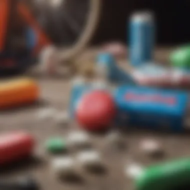 Chewing Gum Paired with Extreme Sports Equipment Close-up of chewing gum with a backdrop of extreme sports gear