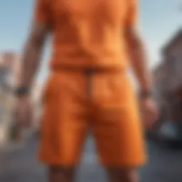 Vibrant orange sweat shorts styled for a casual outdoor setting
