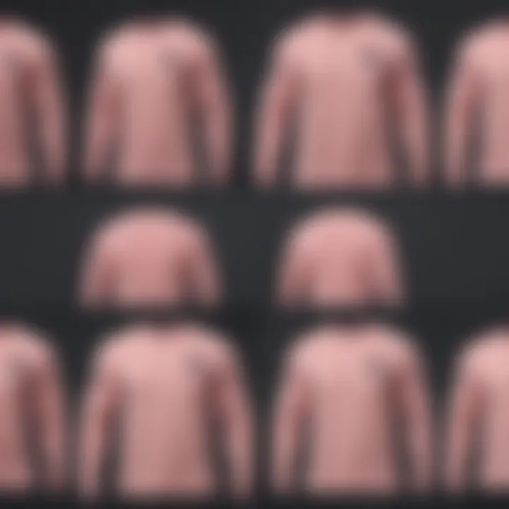 A collage of light pink long sleeve t-shirts with varying designs, emphasizing versatility in extreme sports.