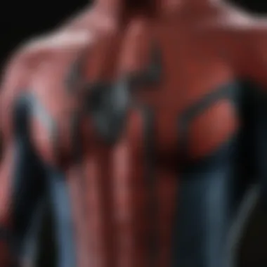 Intricate Web Design of Spider-Man Adult Shirt A close-up of Spider-Man adult shirt showcasing intricate web design