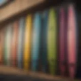 Colorful surfboards displayed outside the shop