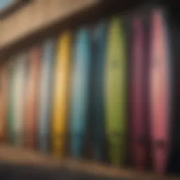 Colorful surfboards displayed outside the shop